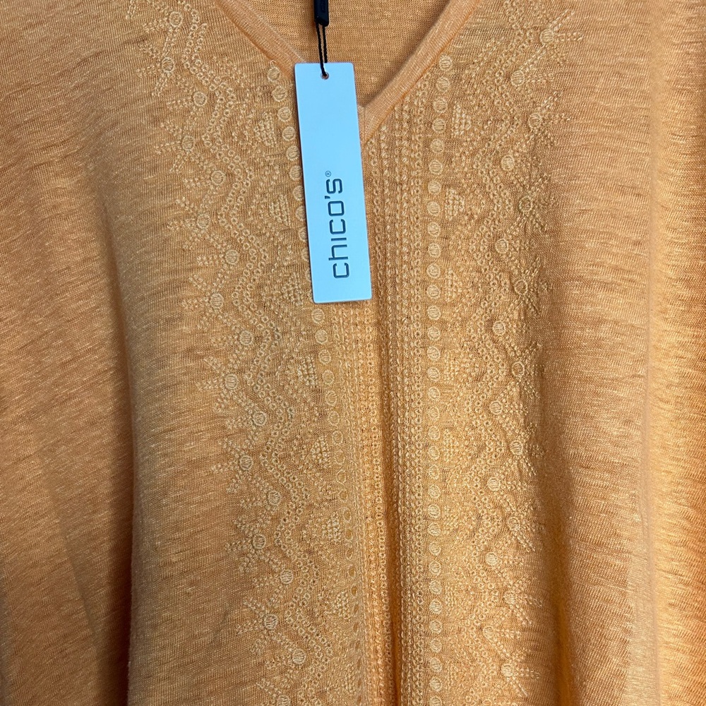 Chico's Vibrant Orange Blouse with Pom-Pom Detail Size XXL NWT Maximalist - Picture 6 of 9